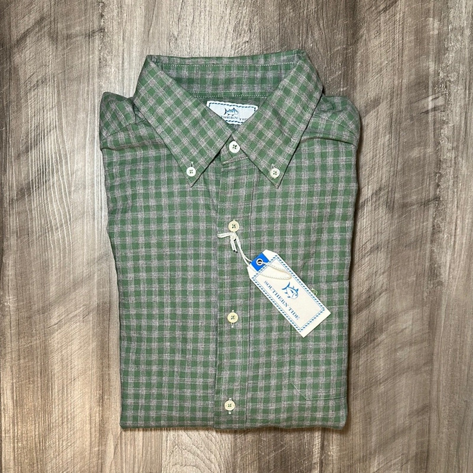 Southern Tide Sea Oak Gingham Checkered Long Sleeve Button Down - Medium