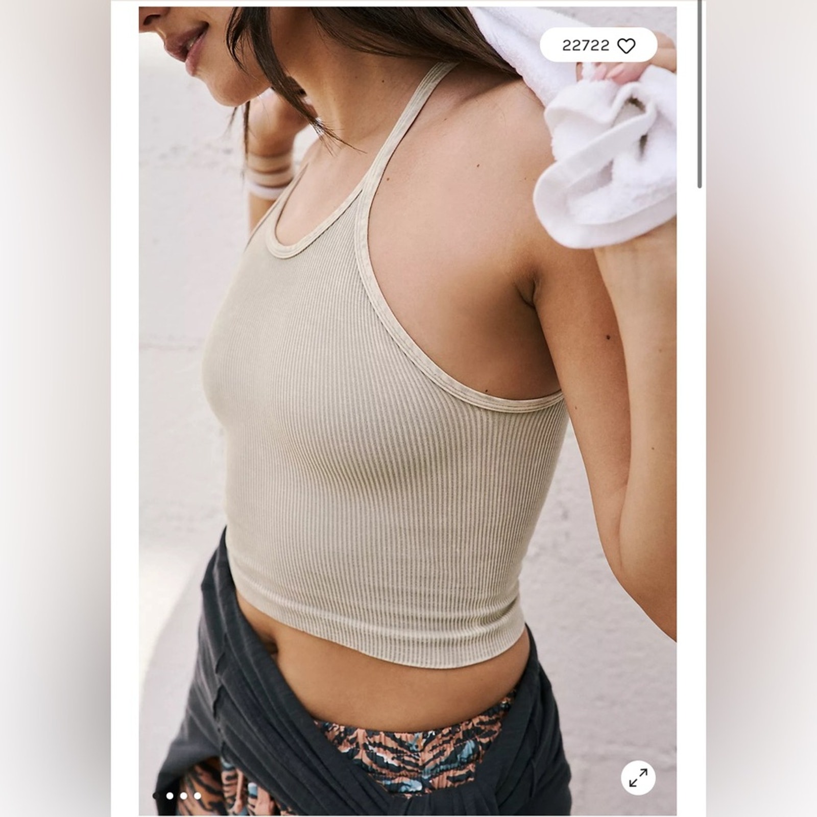 Free People Happiness Runs Long Crop Tank in Stone Eagle M/L