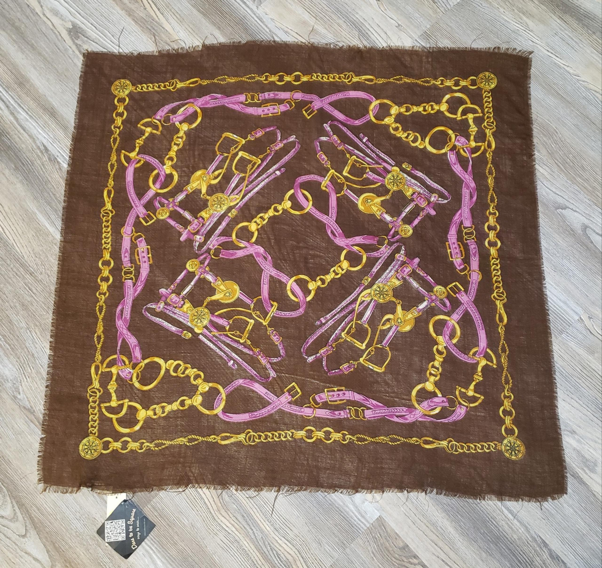 Collection 18 Womens Scarf Western Horse Bit Equestrian Stirrup Brown Gold Pink