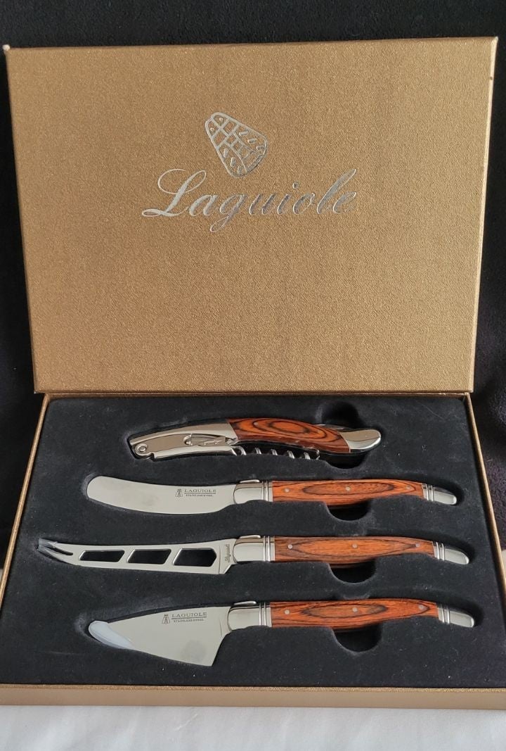 Laguiole Stainless Steel Hand Forged 4 Piece Wine & Cheese Set New in Box