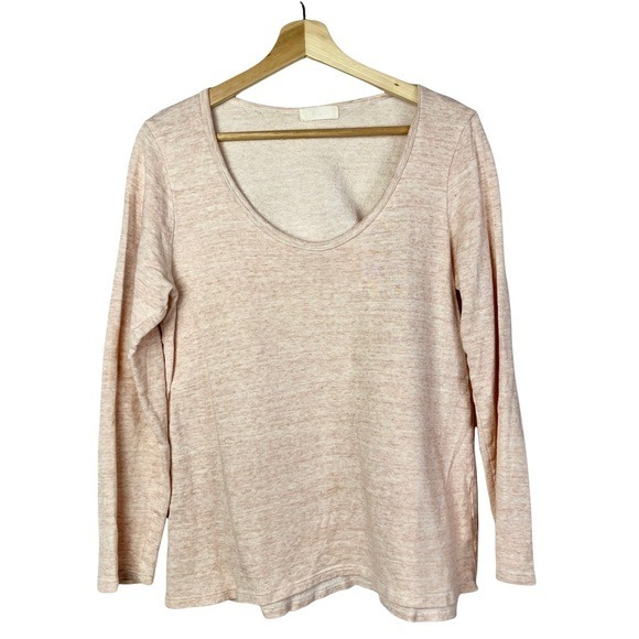 CP Shades Light Pink Scoop Neck Linen Cotton Knit Long Sleeve XS