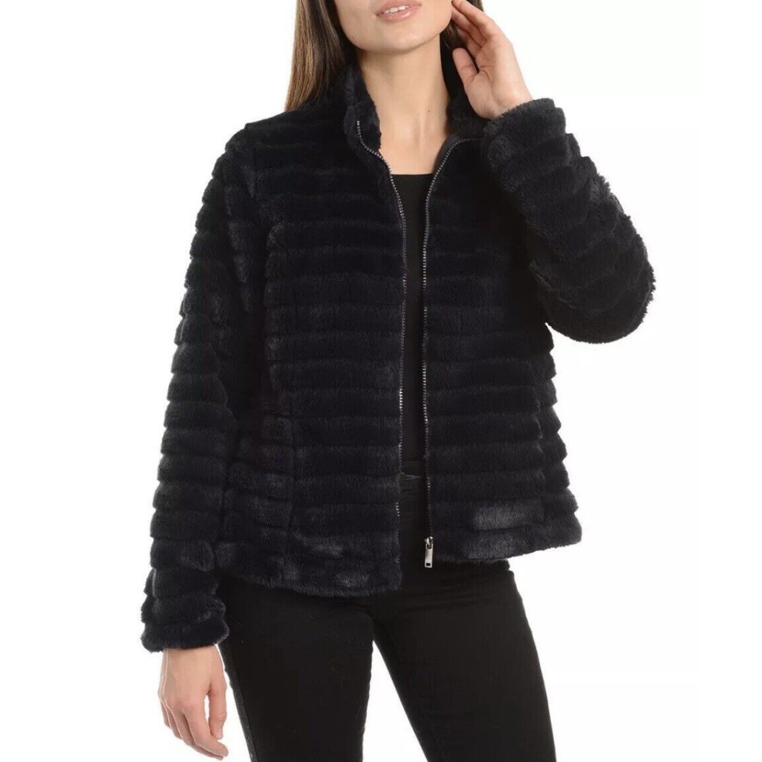 Kendall + Kylie Women's Bomber Black Flux Fur Coat Size Small