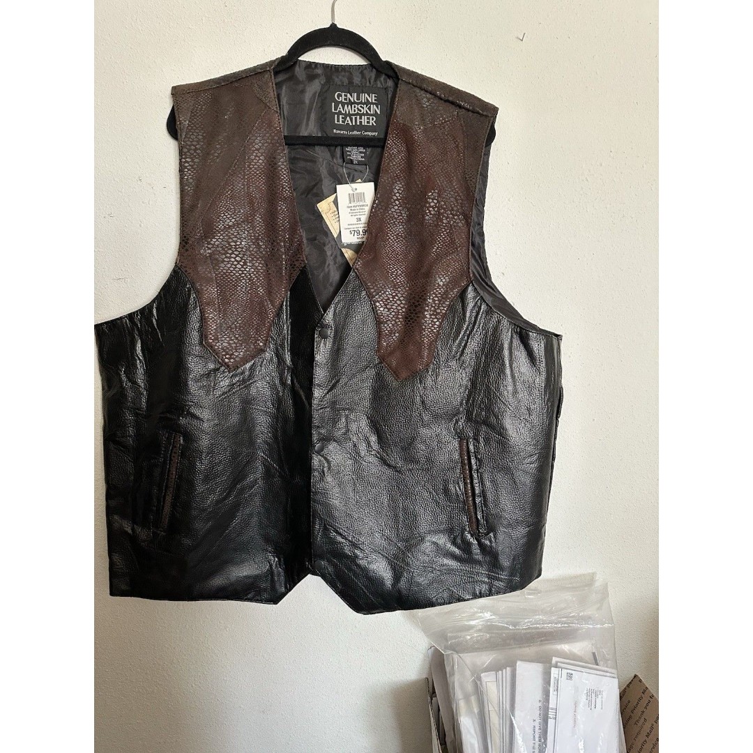 giovanni navarre Leather Vest, Brown And Black Size 3X, Chest 56” Length 29”