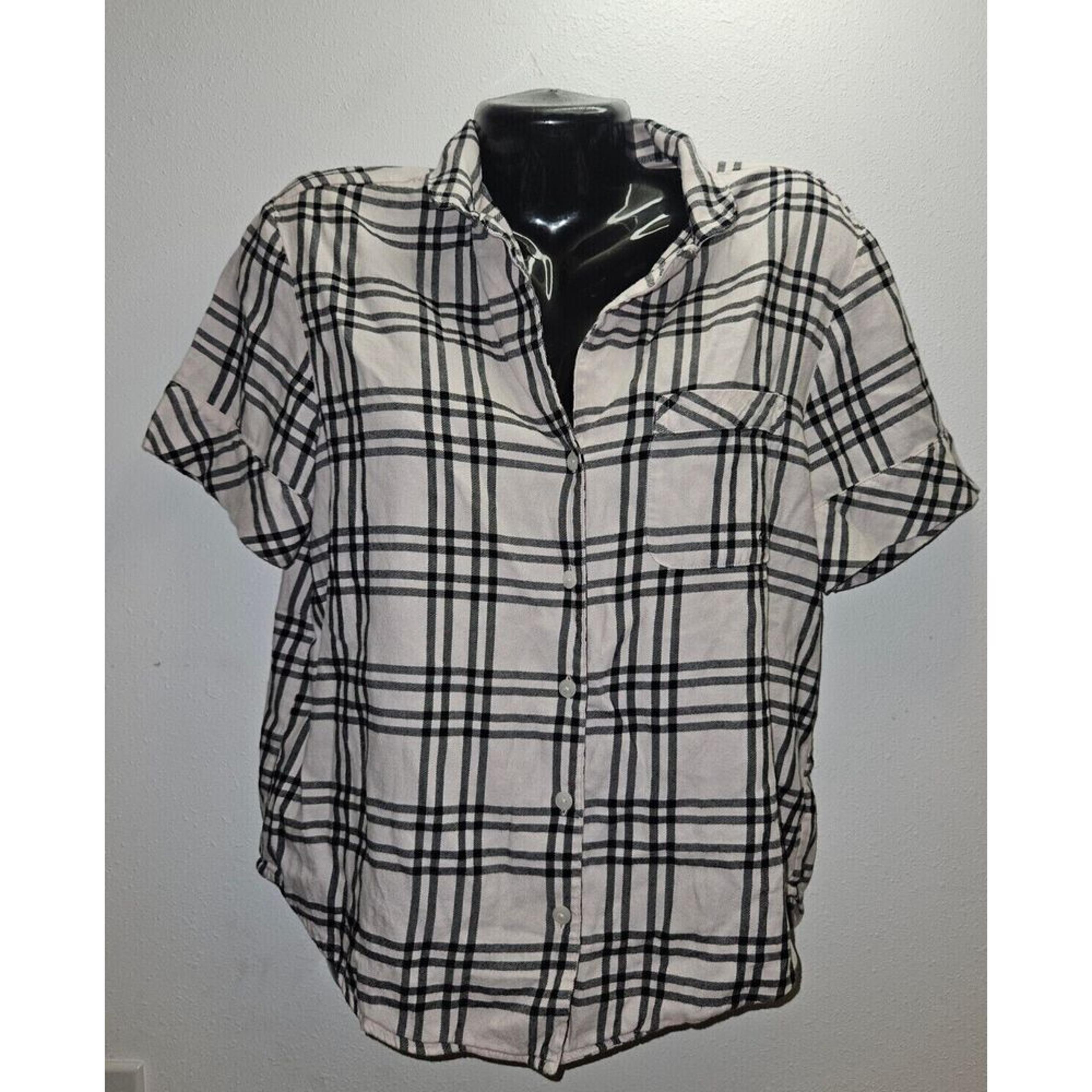 ARMANI EXCHANGE 100% Cotton Plaid Shirt Womens M Pearl Button Long Sleeve Gray