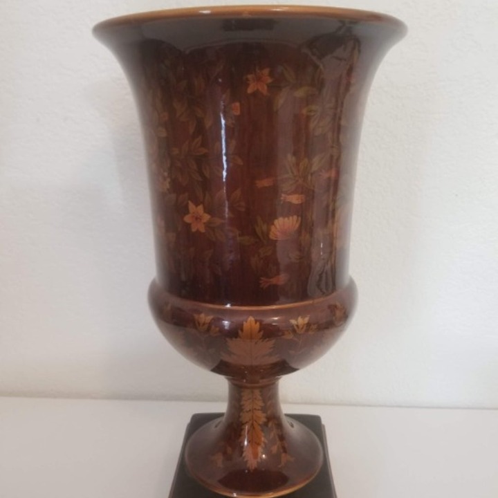 Ethan Allen Ceramic Brown Vase Flower Pattern > [Read description]
