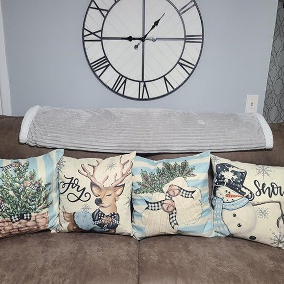 NEW Set of 4 Christmas Snowman Reindeer Gloves Eucalyptus Blue Throw Pillow