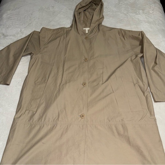 Eileen Fisher Tan Jacket Hooded Windbreaker Rain Jacket Poncho Size Large