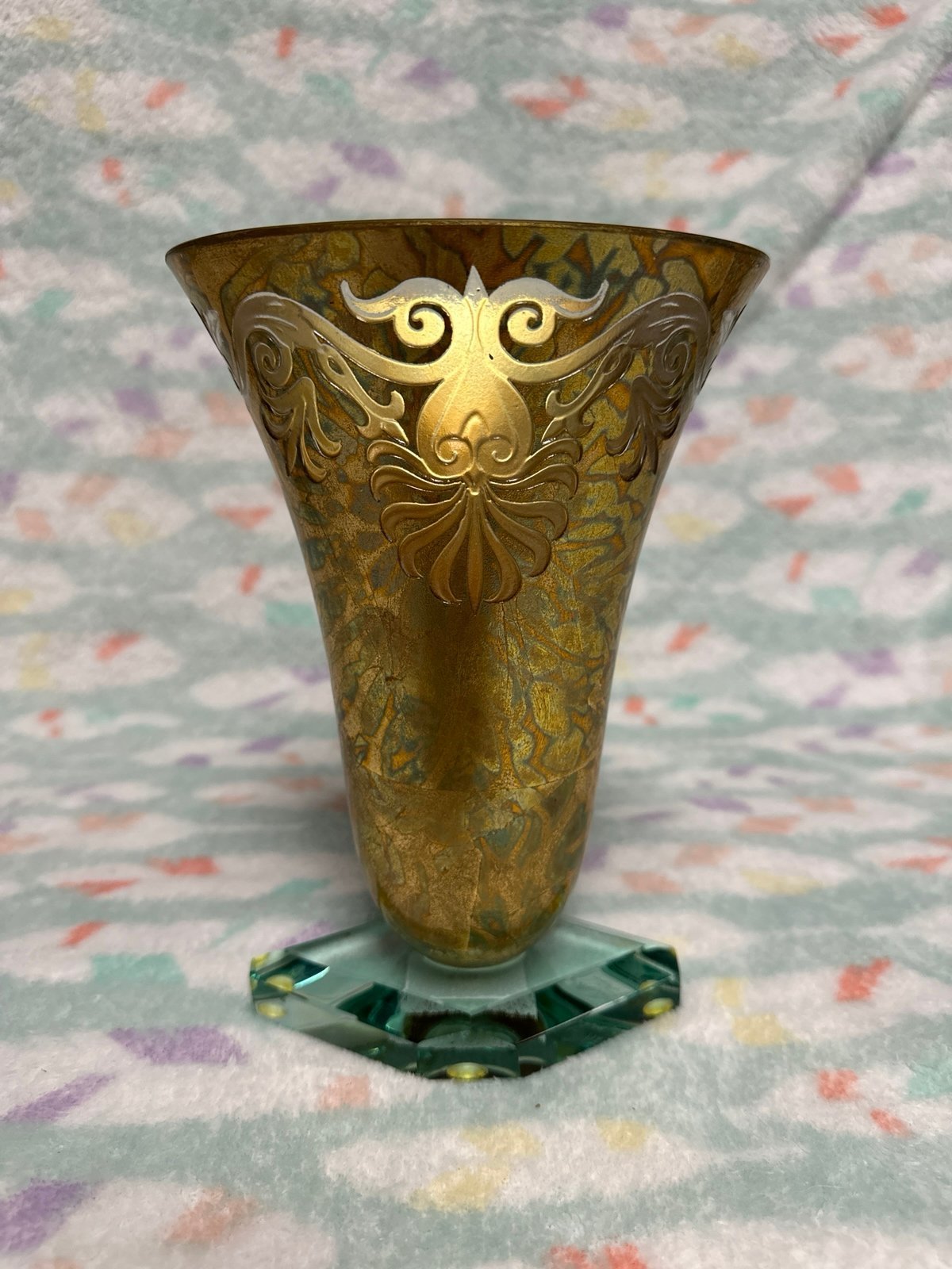 Kristal Art EUC contemporary art gold glass Salvatore polizzi style signed vase