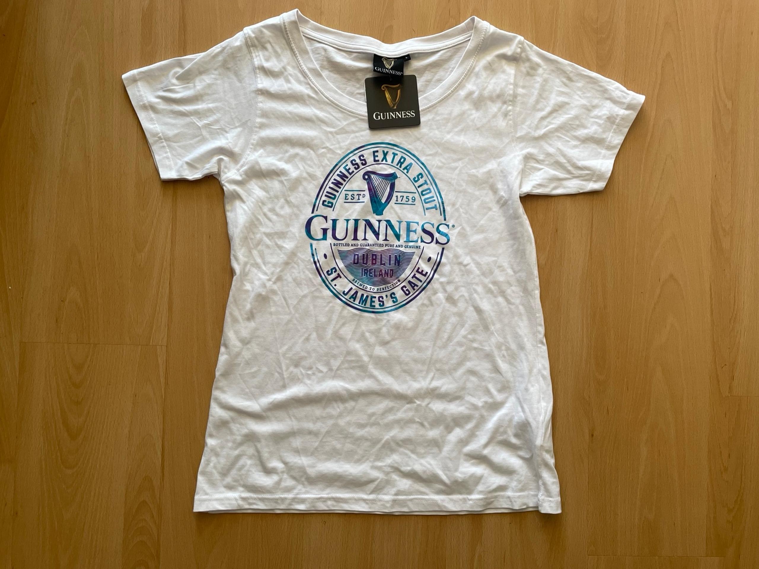 Guinness Size Large Women's Graphic T-Shirt White/Blue/Purple Ireland Tee NWT