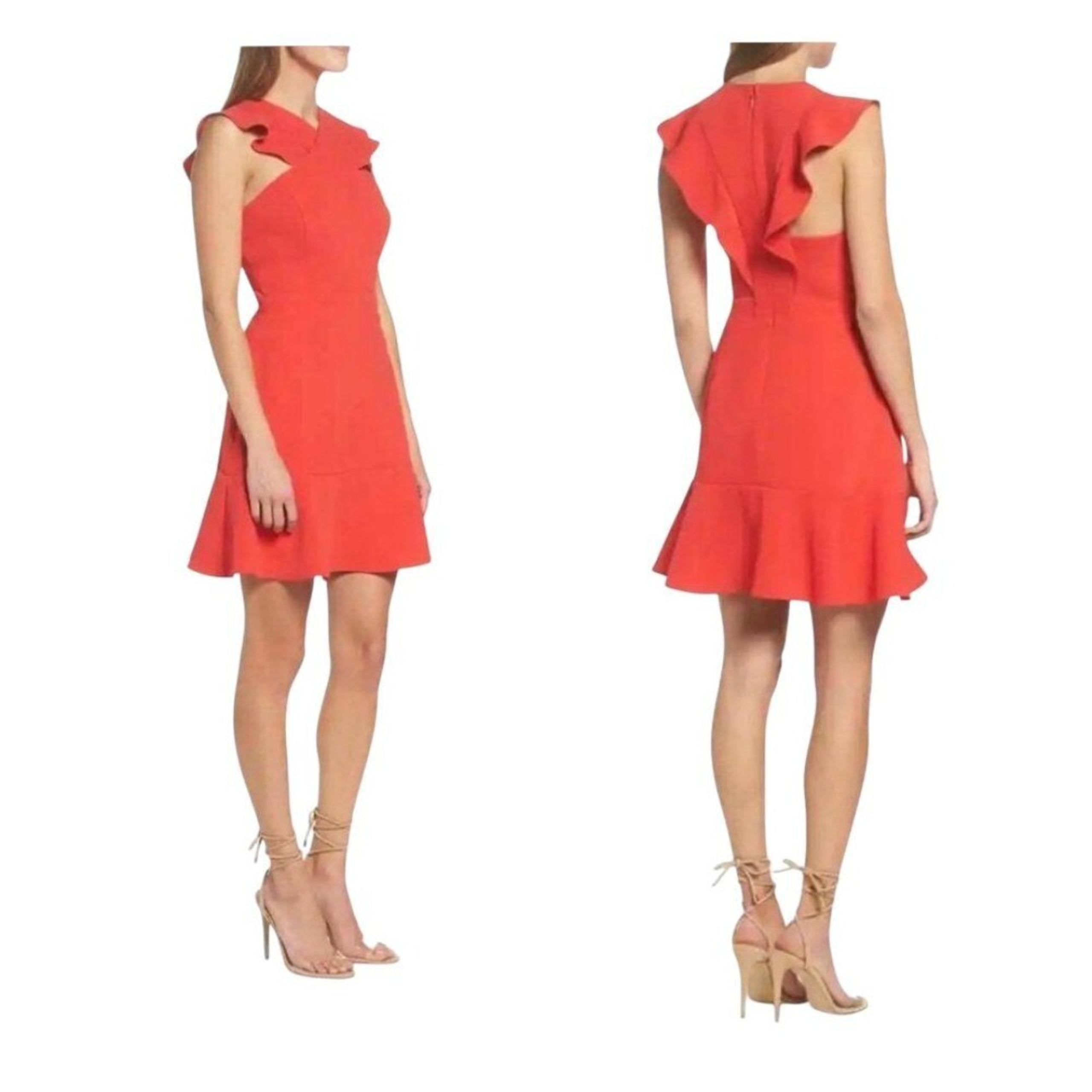Chelsea 28 Women's MEDIUM Red Cut-Out Ruffle Fit & Flare Dress