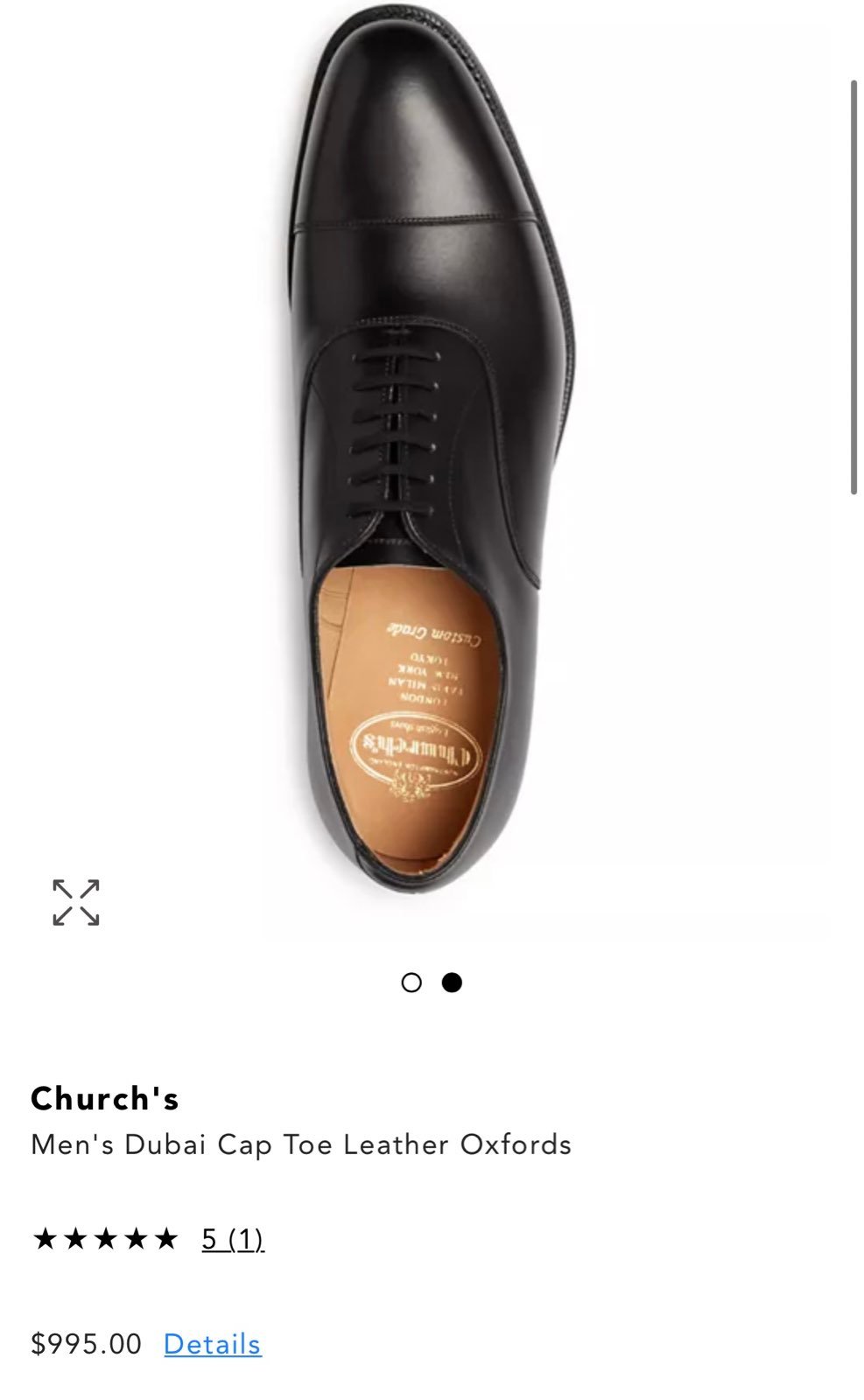Church's Custom Grade Dubai Black Calf Leather Cap Toe Oxford Shoes