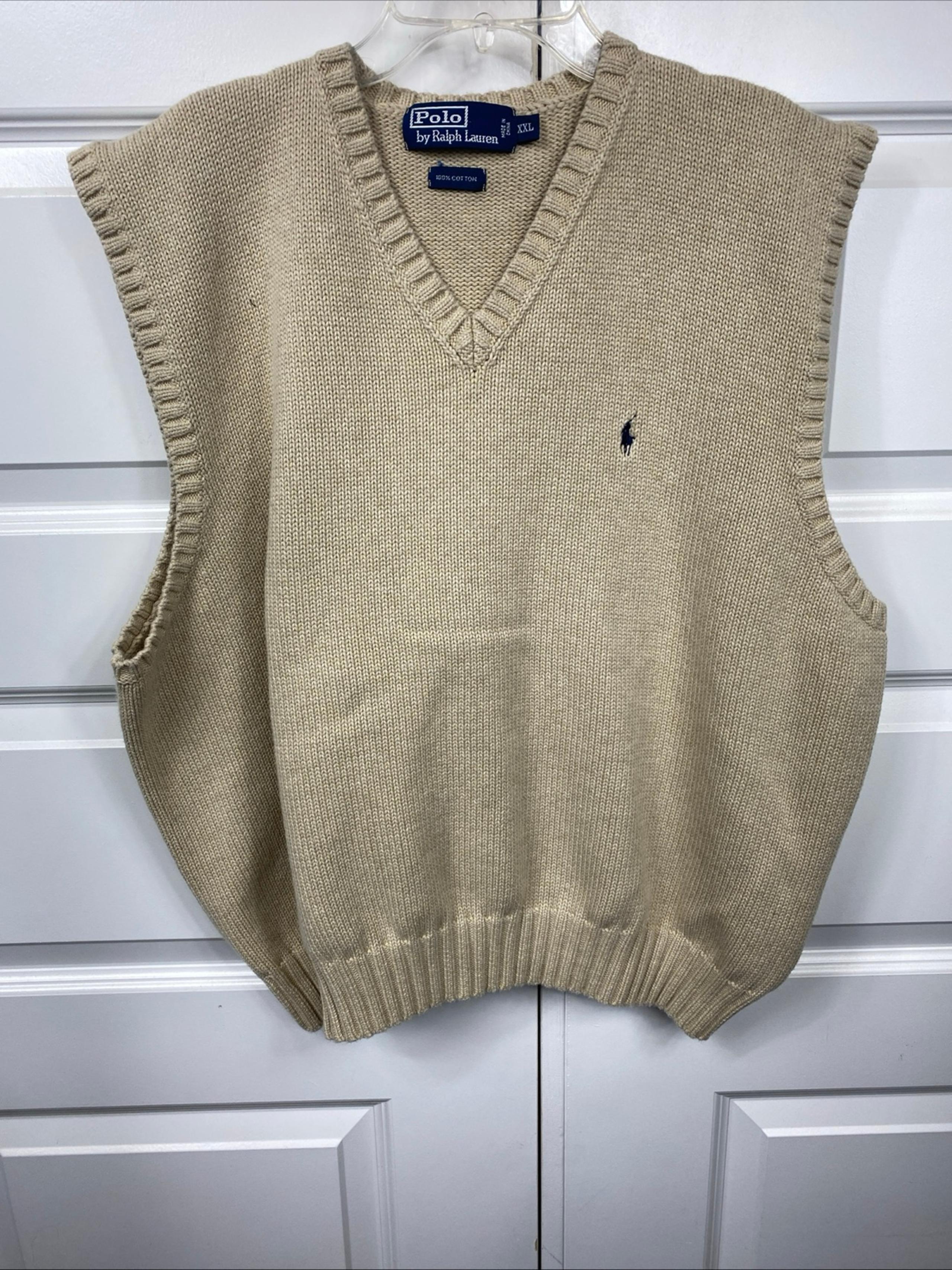Polo Ralph Lauren Cotton Sweater Vest Mens XXL Ivory  Navy Pony *79 Vintage