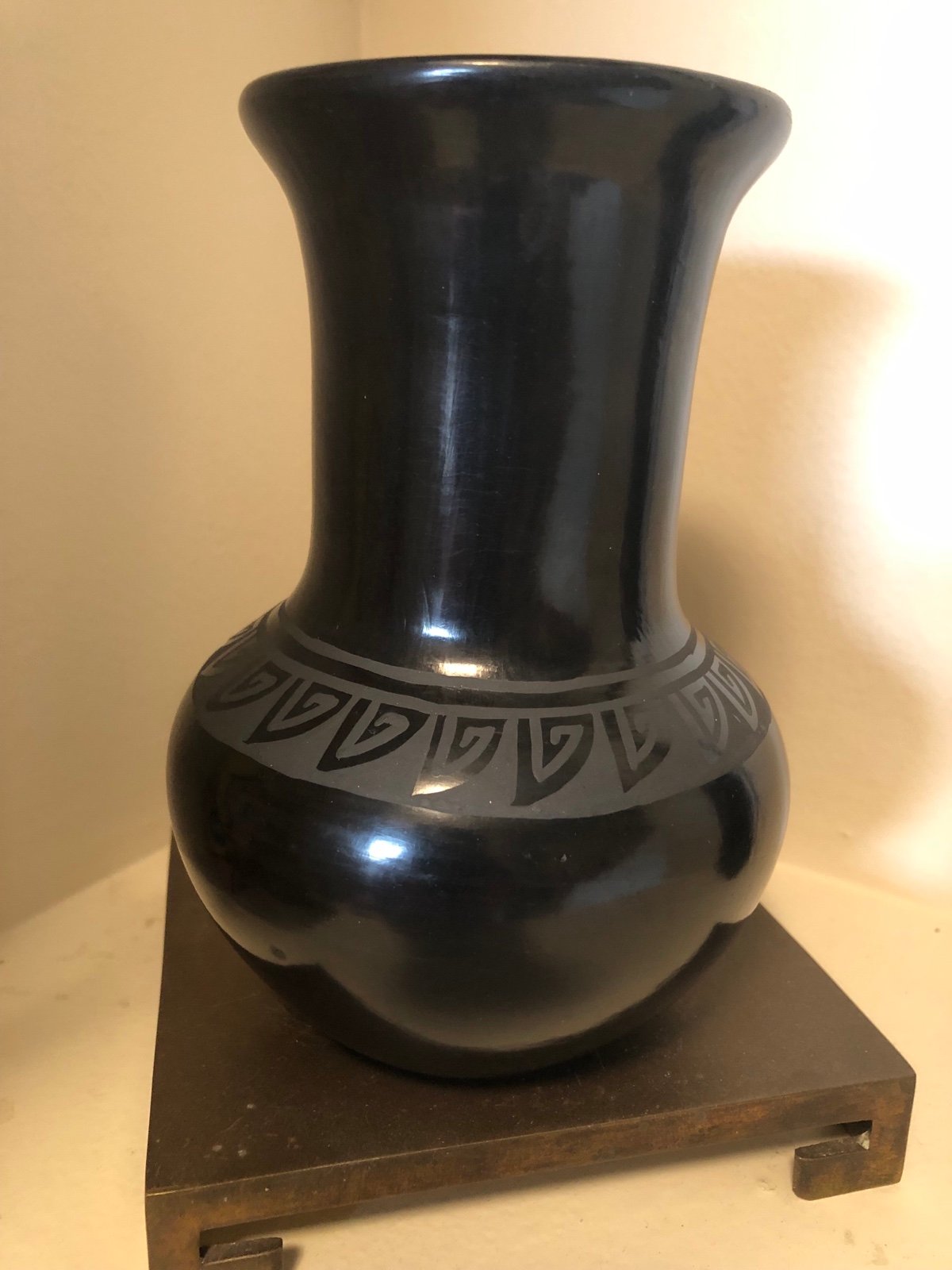 Santa Clara Pueblo Black on Black Large Signed Pottery Vase