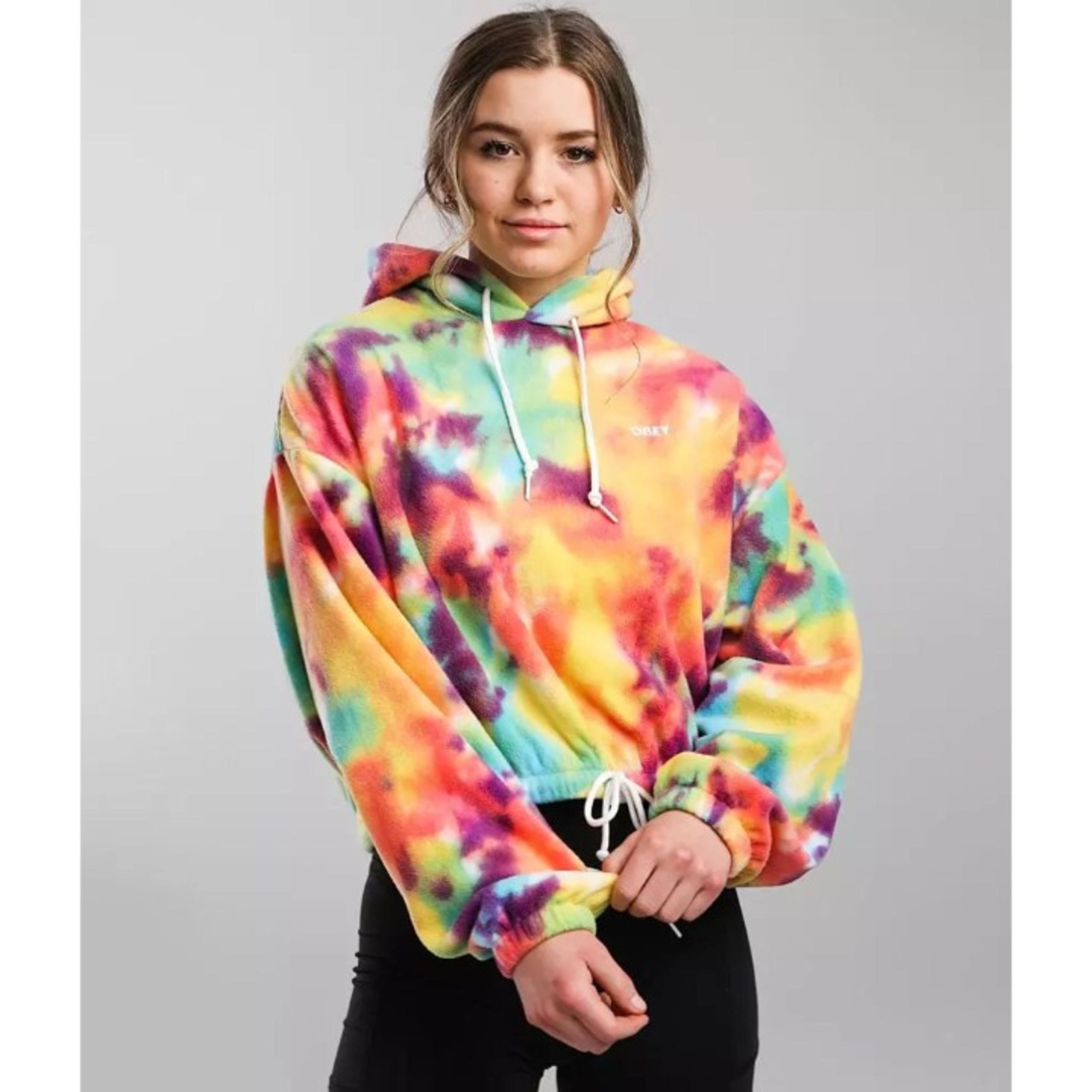 OBEY Russett Tie-Dye Fleece Crop Pullover Hoodie