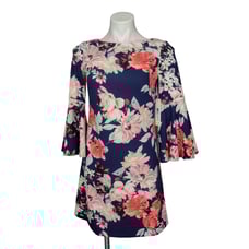 Eliza J Navy Floral Bell Sleeved Shift Dress Size 2