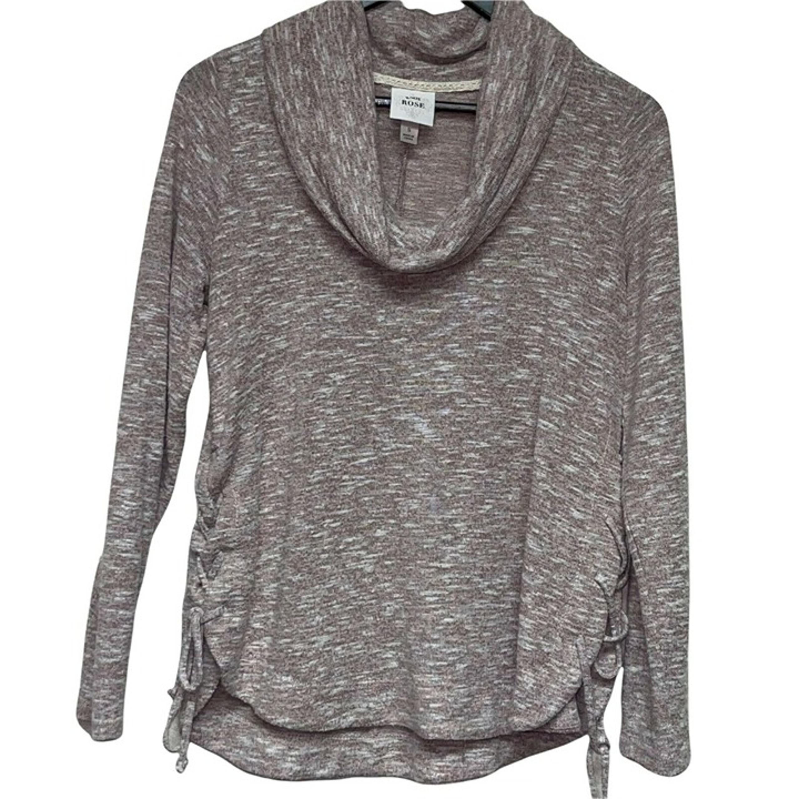 Knox Rose Cowl Neck Brown Marled Sweater Long Sleeve Ruched Sides Women's Small