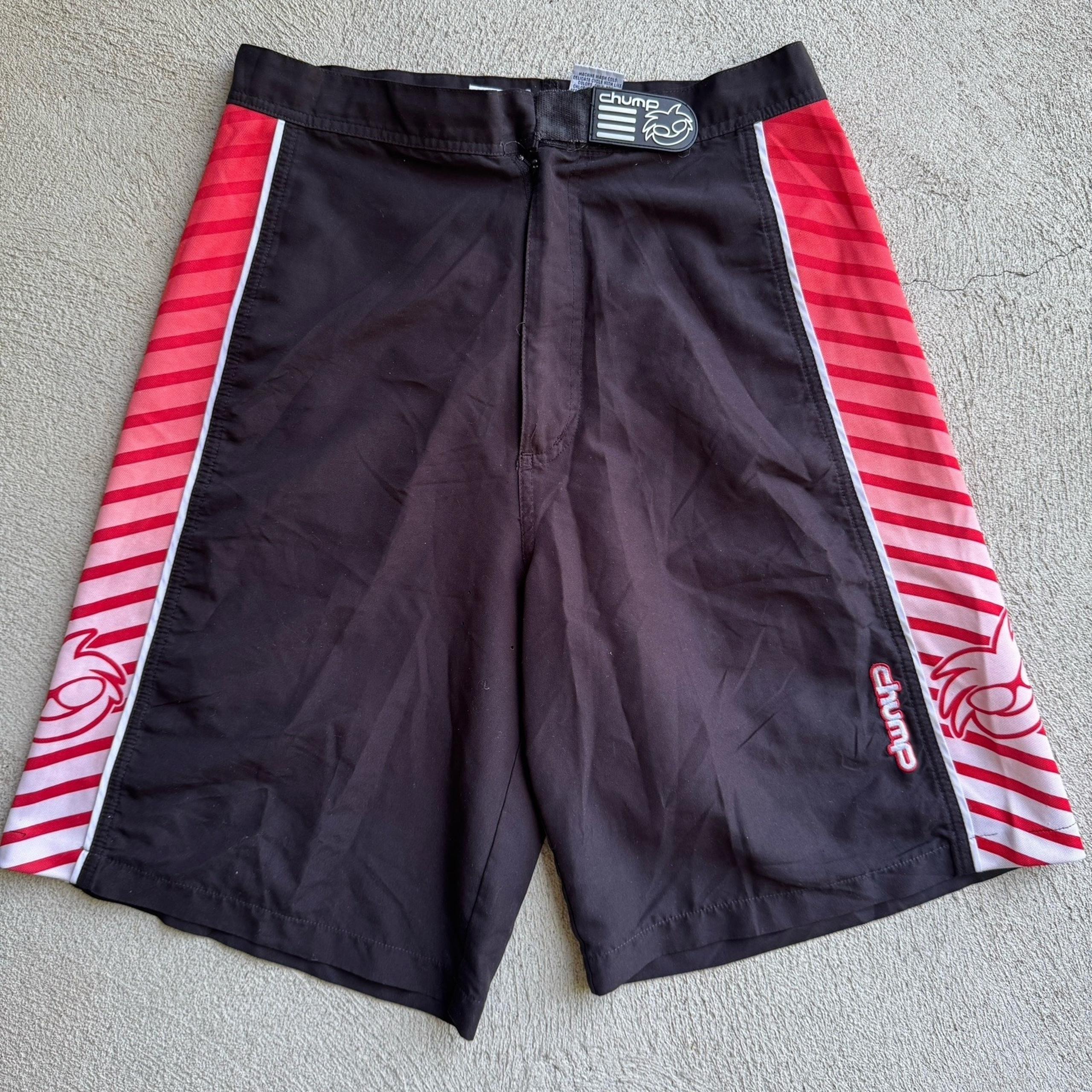 Vintage Y2K Chump Board Shorts Mens 28 Black Red Swim Trunks - Chums