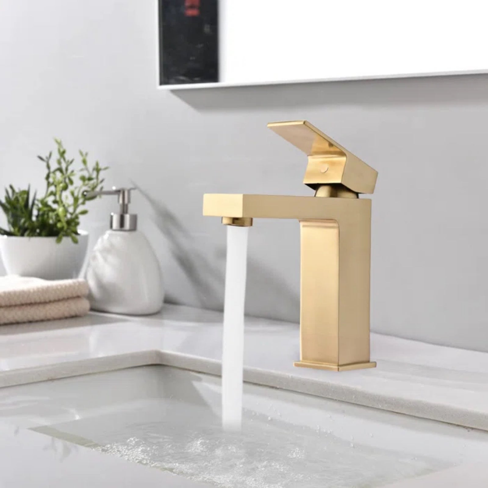 New Renist Bathroom Single Hole Faucet with Drain B1919-BG in Brushed Gold