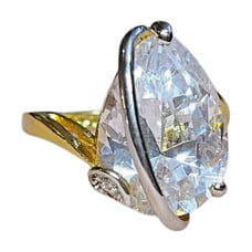 Vintage Estate Edco Pear Brilliant Cut CZ Zirconia Gold Tone Prong Ring 6
