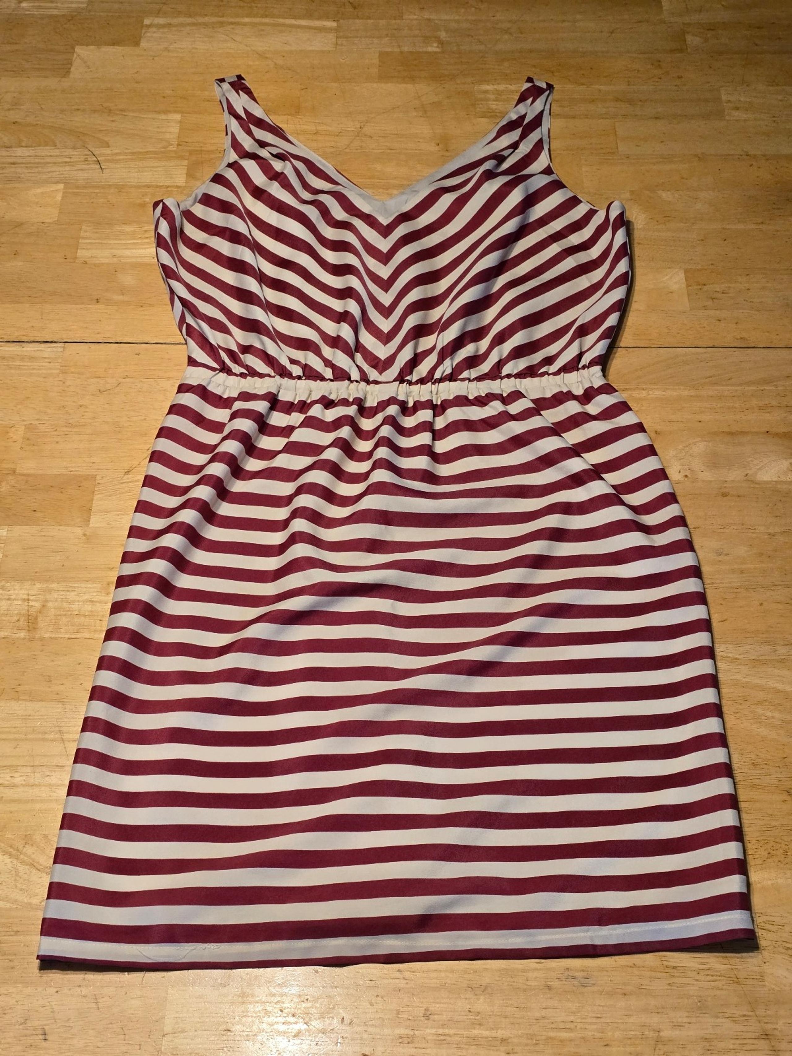 ANN TAYLOR LOFT V-Neck Red & White Striped Blouson Dress Women's Size 6.