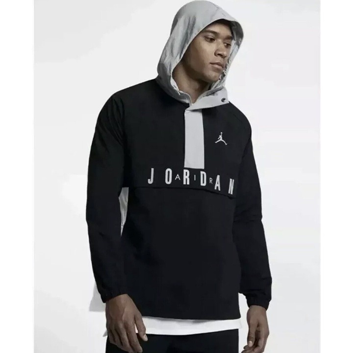 NIKE AIR JORDAN WINGS ANORAK WINDBREAKER HOODIE BLACK GREY 942729 010 SIZE M