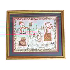 Vtg Home Interiors Framed Print Picture Snowman Holiday Bible Verse Prov 17:22