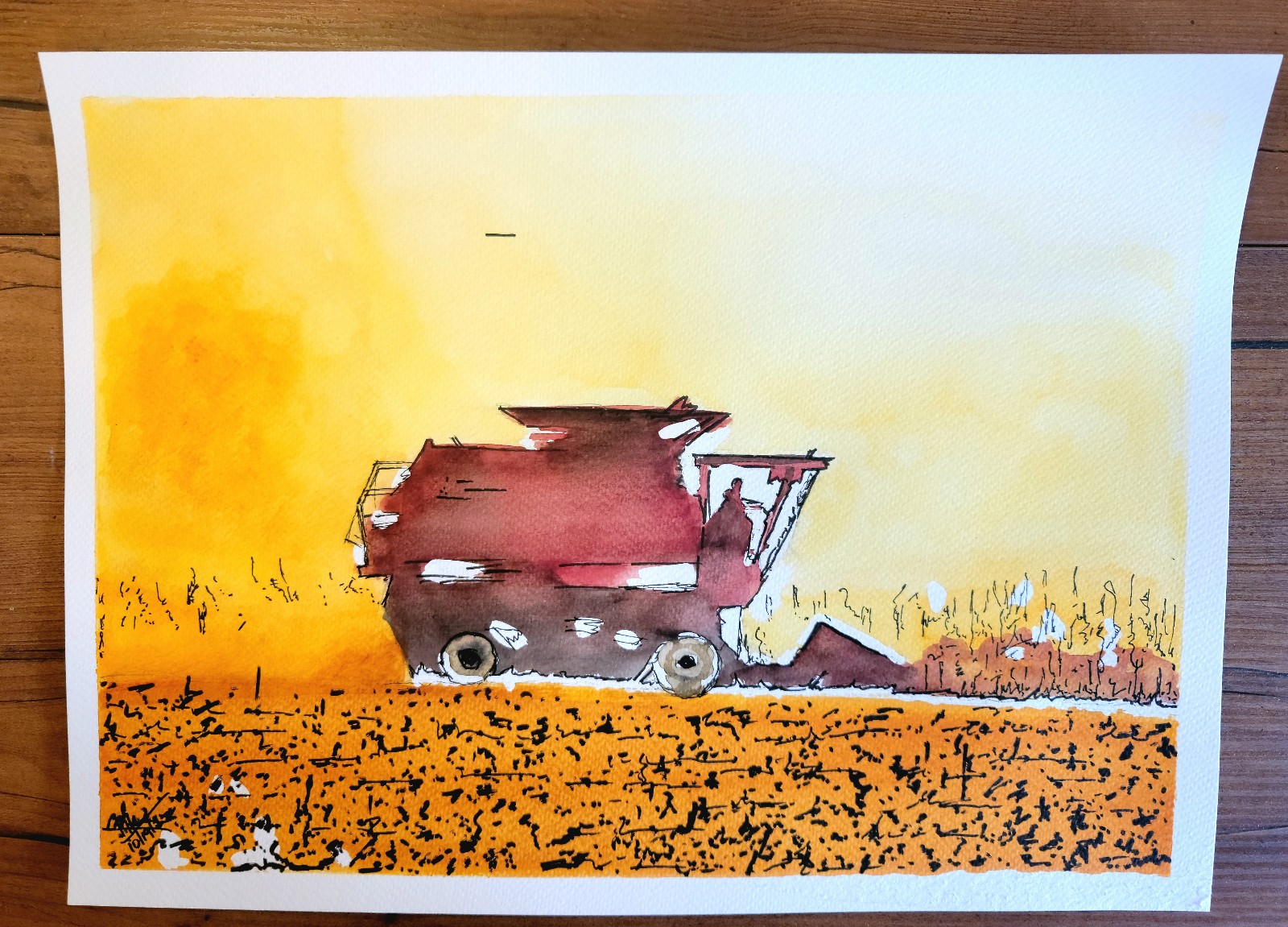 Farming in fall watercolor painting