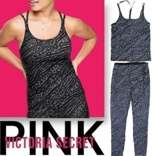 PINK Victoria's Secret Printed Cami Tank Top And Leggings 2 Piece Gray Sz Small