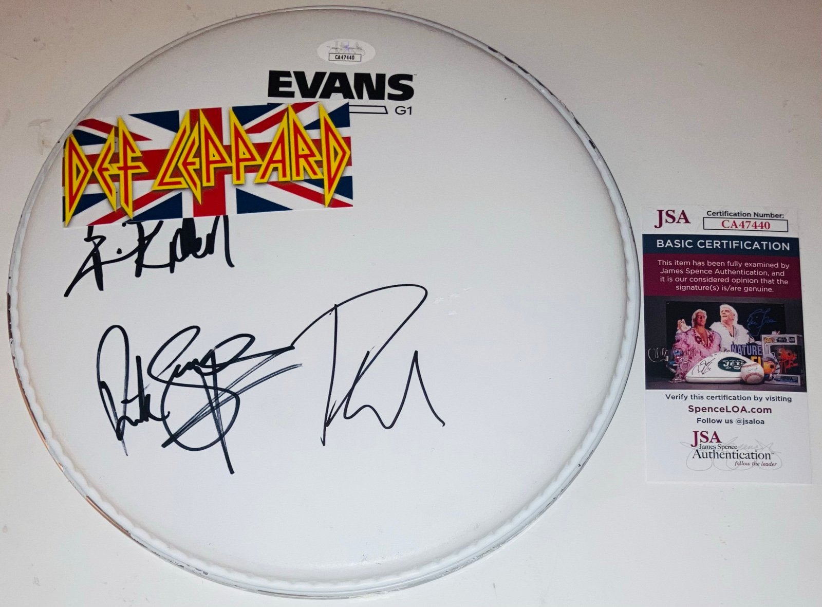 DEF LEPPARD BAND X3 SIGNED AUTOGRAPHED 10” DRUMHEAD ALLEN SAVAGE COLLEN JSA COA!