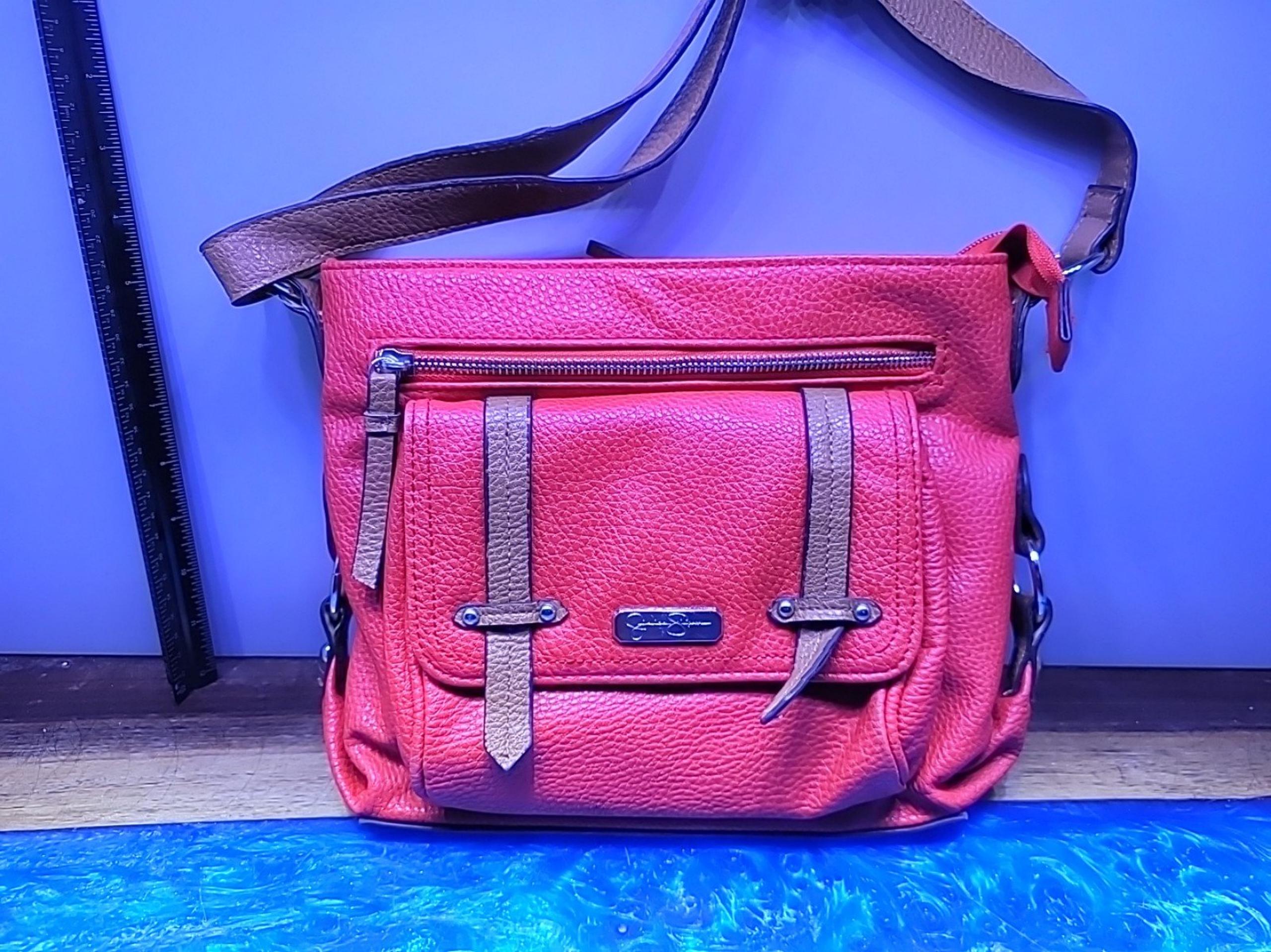 Jessica Simpson Deep Red Crossbody Bag Brown Strap And Silver Accents