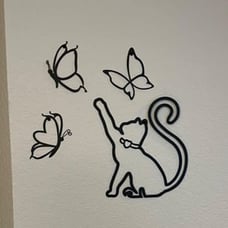 Metal Wall Art,Cat Play with Butterfly Wall Decor,Black Wire Art Wall Decor