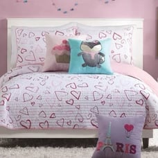 Girls Full/Queen hearts Reversible Kids' Quilt Set Pink -NEW