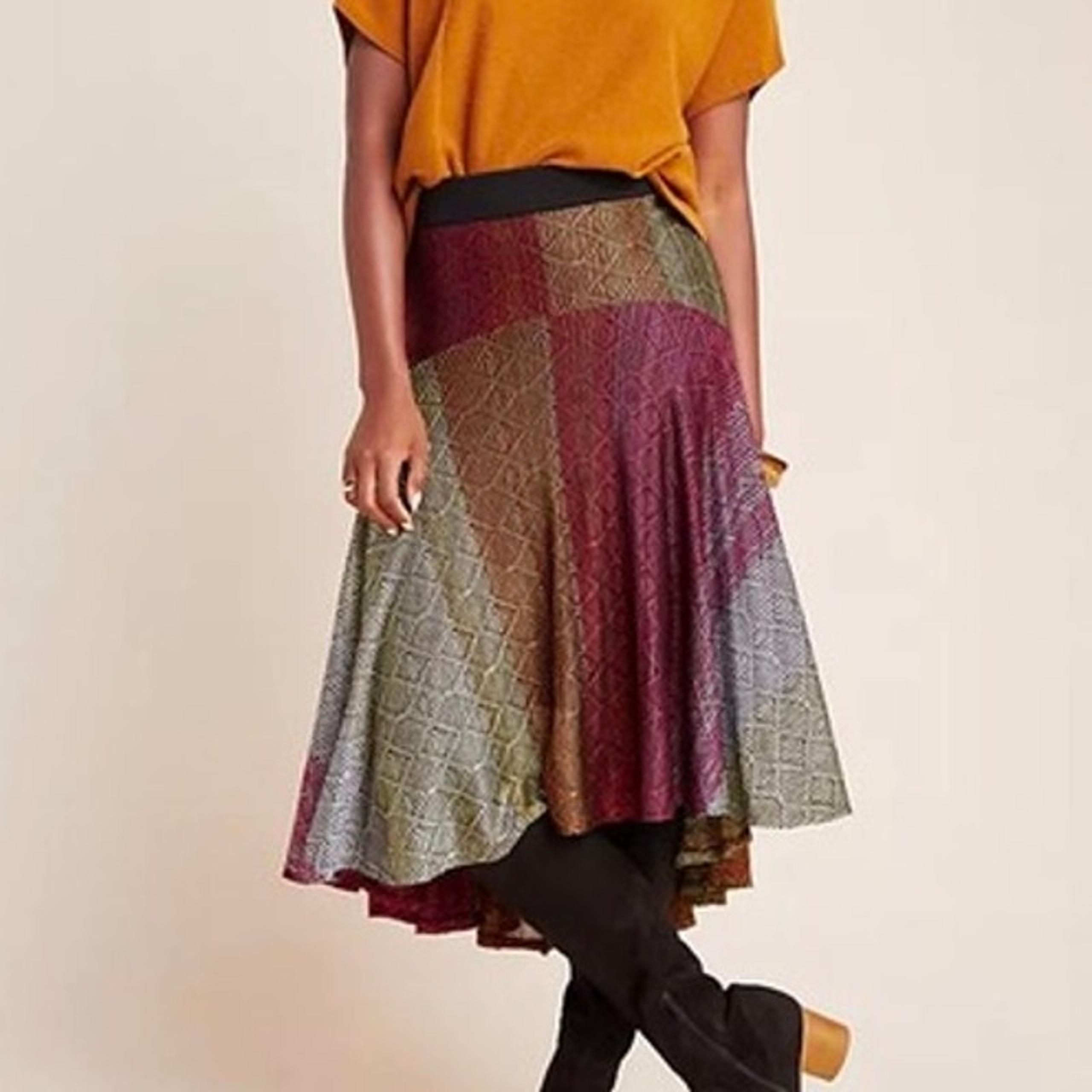 Cecilia Prado Anthropologie Abstract Midi Skirt High-low Hem Geometric Womens Sm