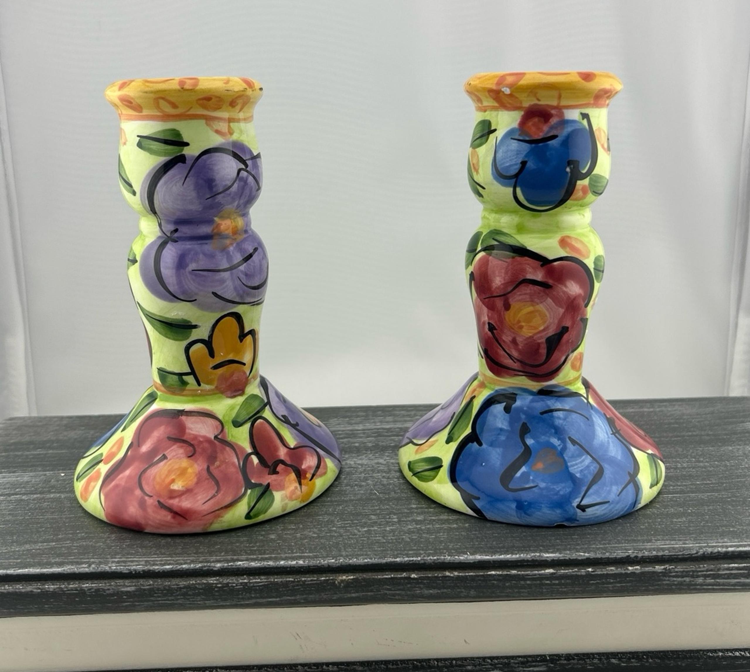 Pair of 2 Bella Casa By Ganz Candlestick Holders Muti Color
