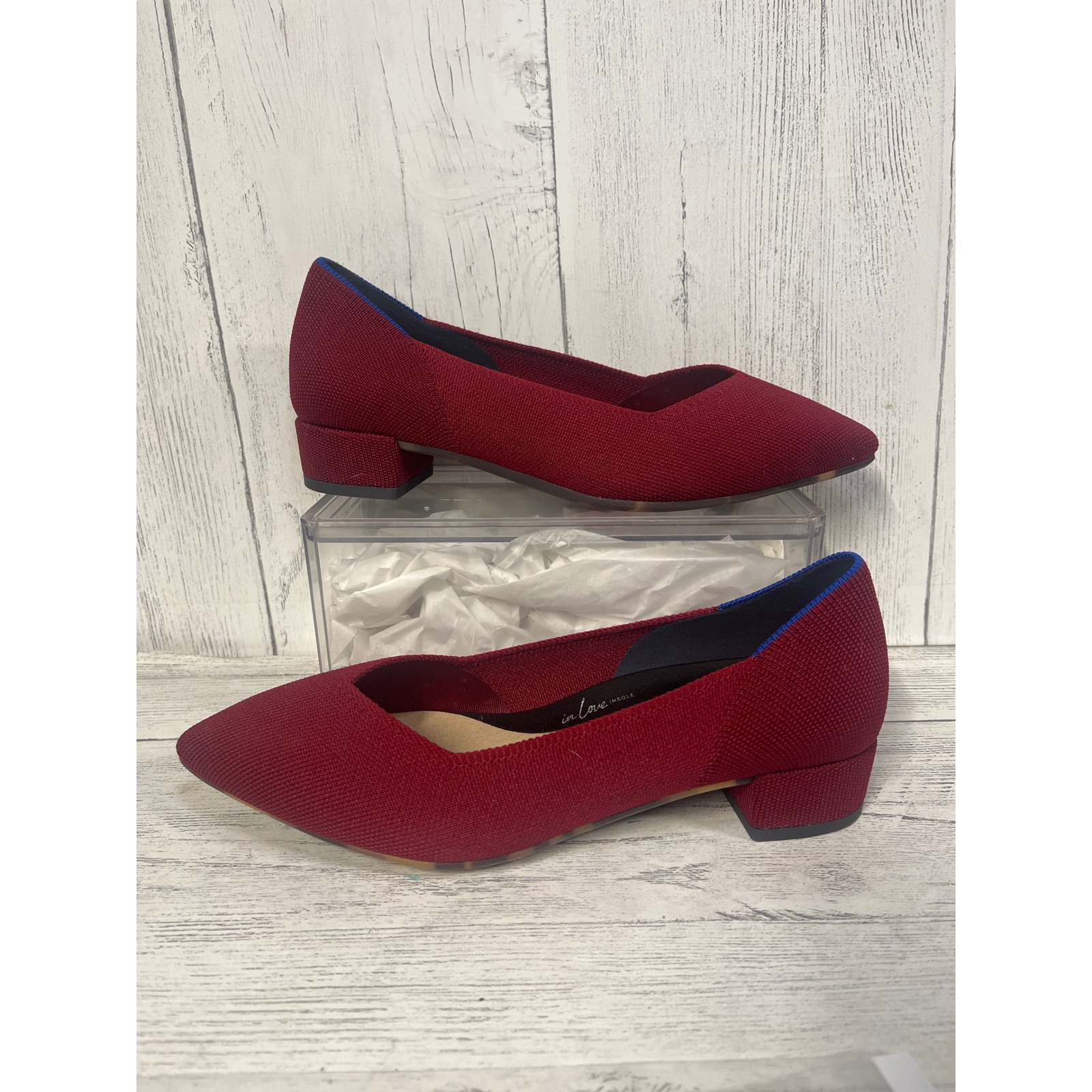 Rothy's Red knitted Pointed Toe Low Heel Size 8 NEW