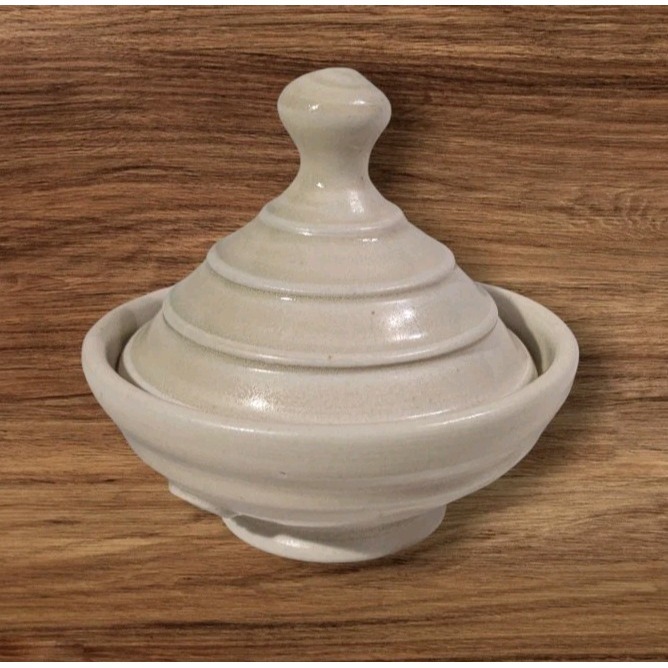 Art Pottery Salt Cellar Dish Lid Lucy Fagella Ring Trinket Box Marked LF Neutral