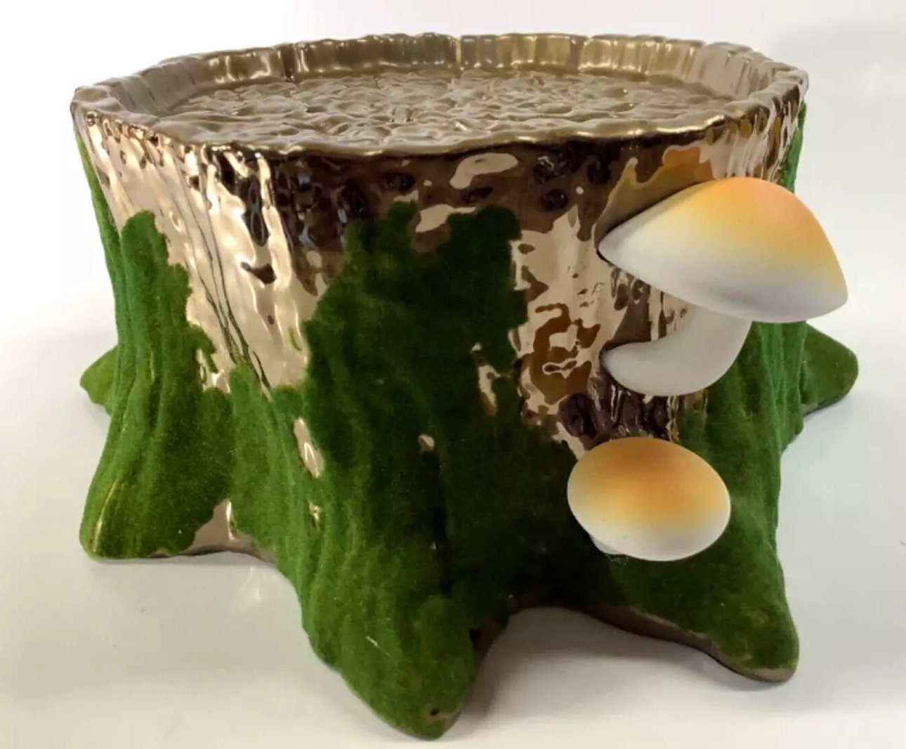 Bath & Body Works 3 Tree Stump w Mushroom Moss 3-wick Candle Holder Bronze NWT