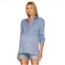 Hatch Maternity Boyfriend Long Sleeve Shirt Blue Crinkle Cotton Gauze Medium