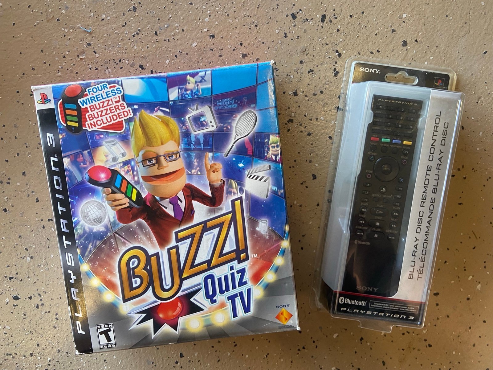 PlayStation 3 PS3 Wireless Buzzers w/ sealed game & Sony Blu-Ray Remote NIB