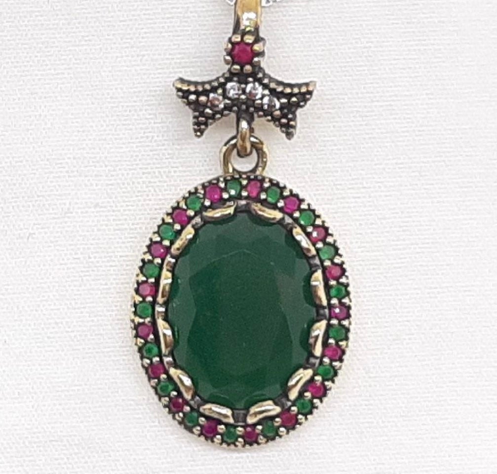 New Genuine 11.60ctw Ruby, Emeralds & Sapphire Pendant .925 Sterling Silver!