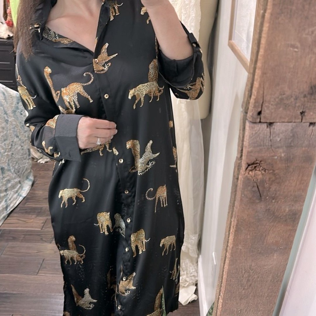 Umgee Black maxi Dress with Leopard Print and side leg slits size small