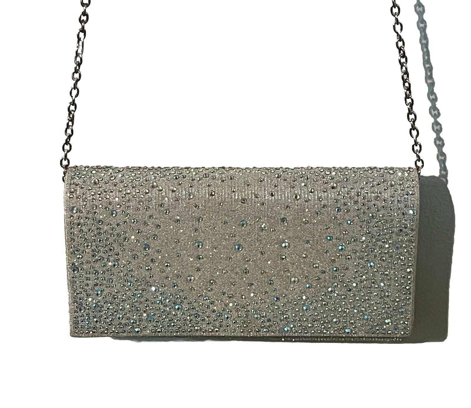 Jessica McClintock Silver Glitter Rhinestone Clutch Crossbody