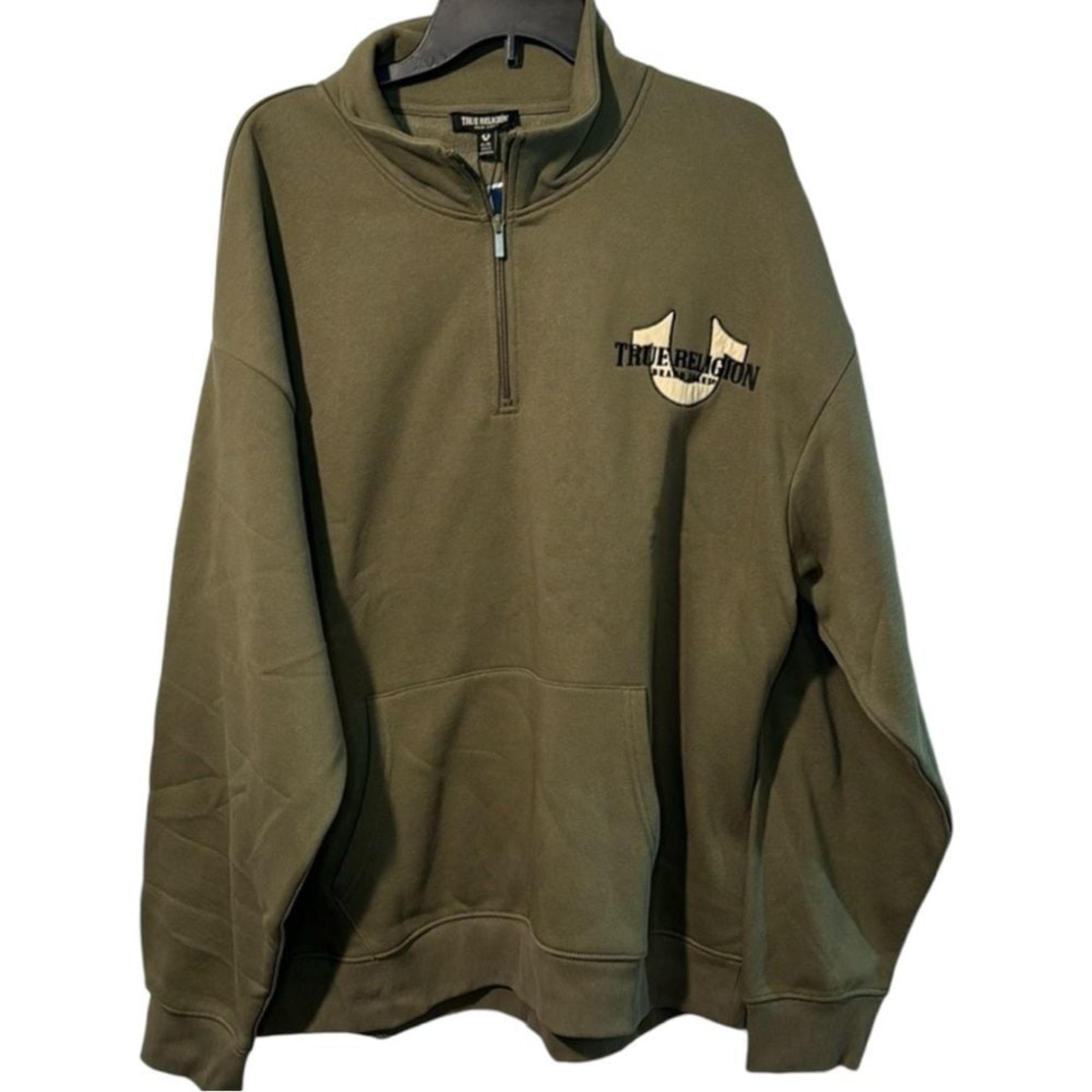 NWT Men's True Religion Green 1/4 Zip Pullover Sweatshirt in Size XL