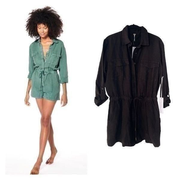 NWT Young Fabulous & Broke Lakeside Linen Romper in Black S