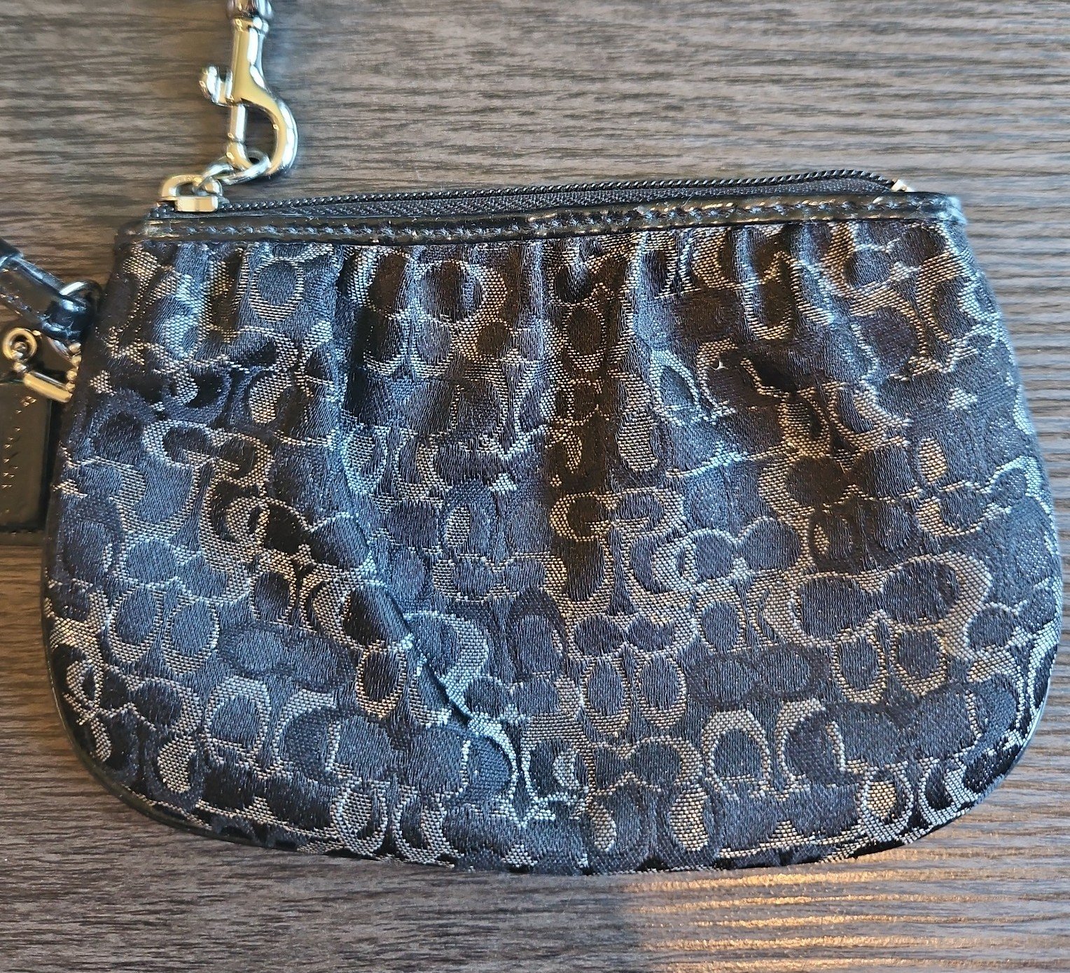 Black & Silver COACH C Logo Design Wristlet Black Trim & Silver Hardware