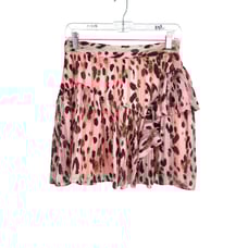 Milly Heidi Metallic Leopard Skirt Womens Sz 4 Pink Multicolor Mini Ruffled NEW