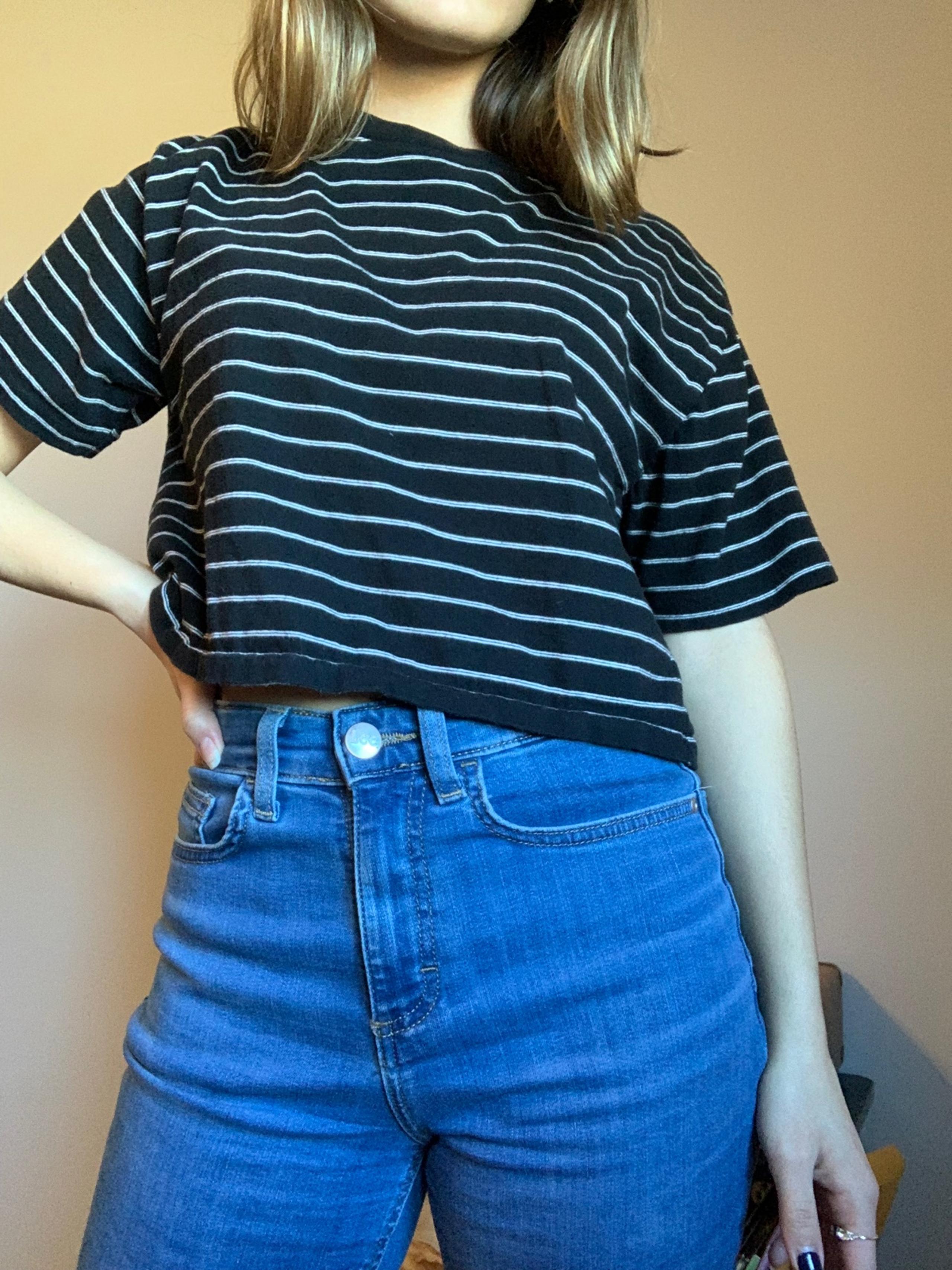 black striped aero crop top size small