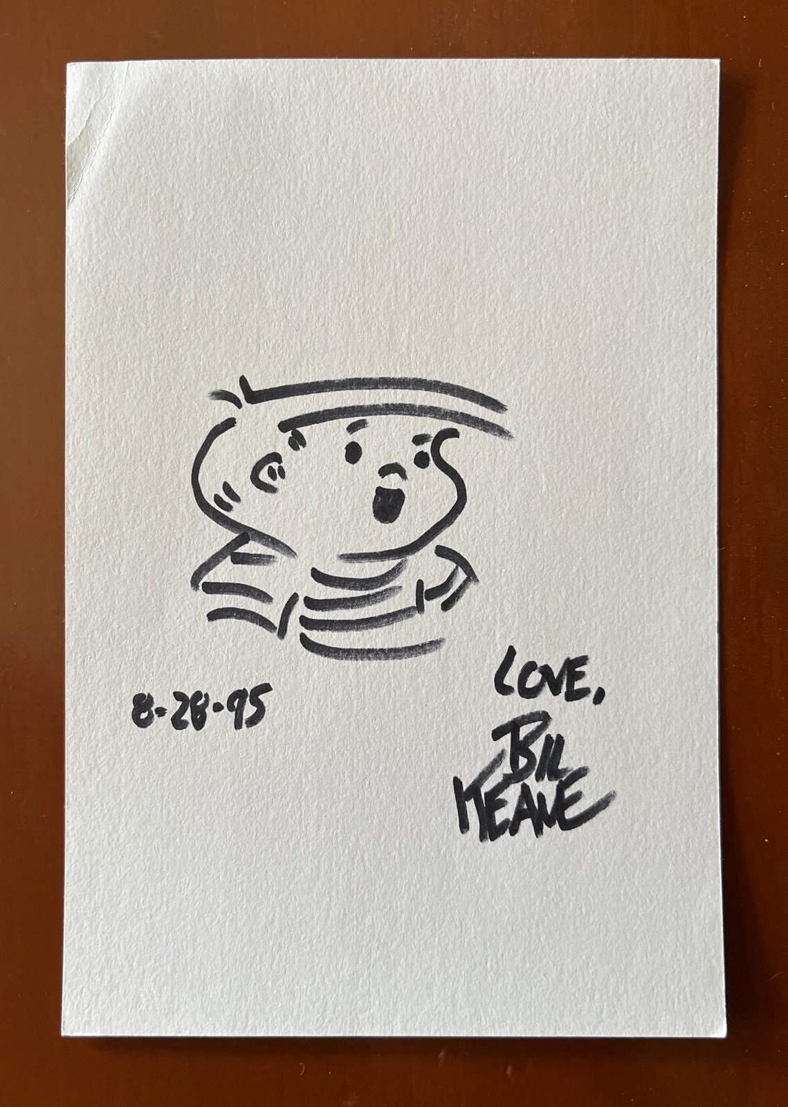 Bill Keane sketched and signed 4x6 card, with COA. Family Circus