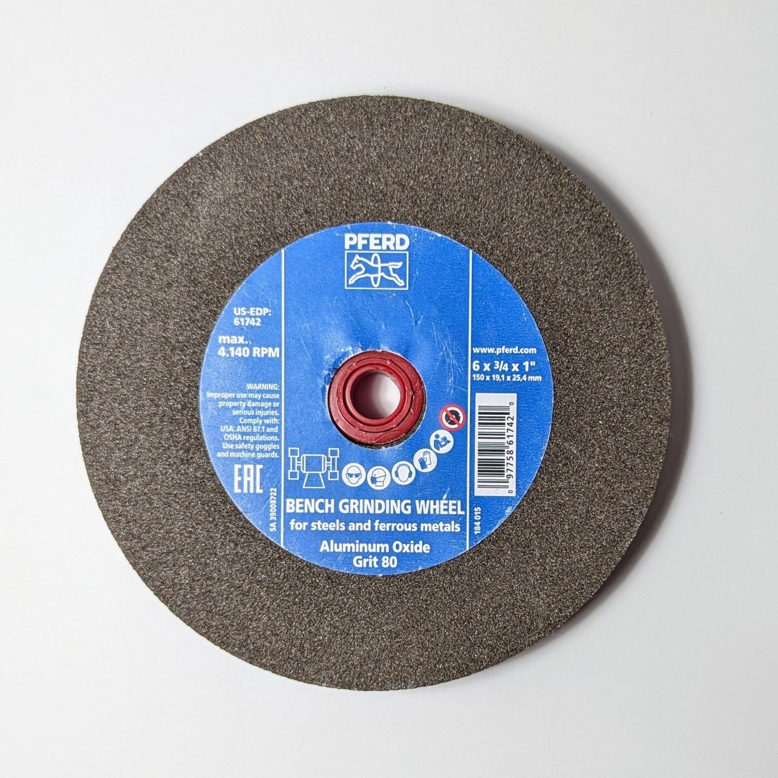 PFERD 61742 Aluminum Oxide 80 Grit Bench Grinding Wheel, 6 Diameter