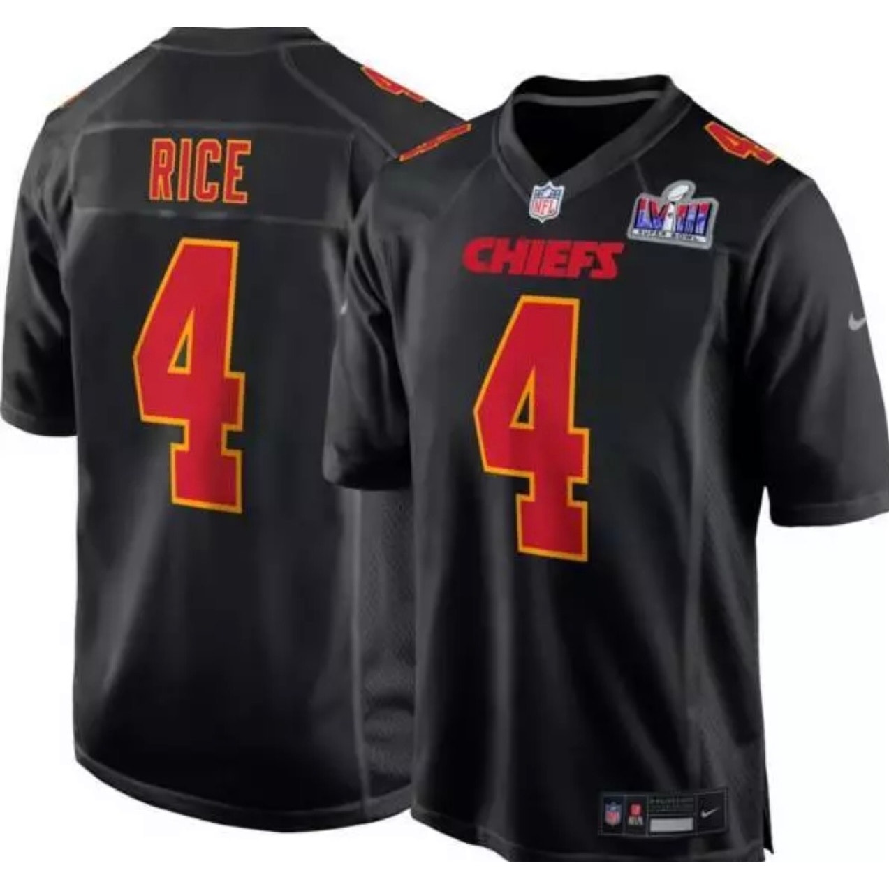 Nike Kansas City Chiefs Rice Super Bowl LVIII Jersey Black Adult size Large NWT
